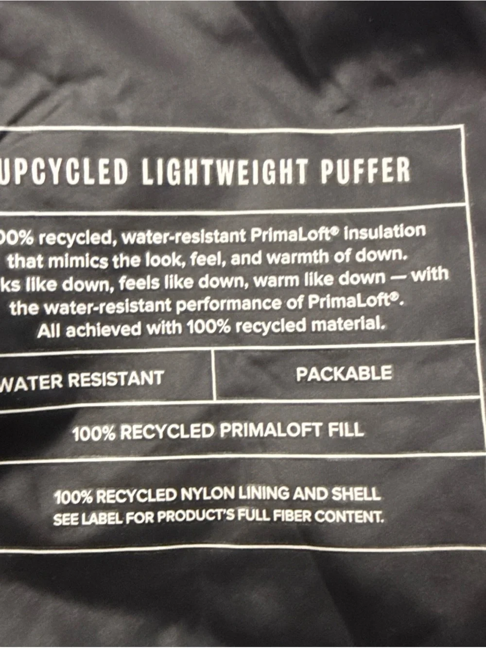 GAP Upcycled Long Puffer Hooded Lightweight Coat Parka Jacket XS Black Packable